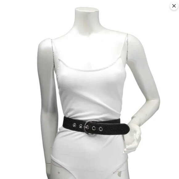 Coach Signature Jacquard Black Canvas Leather Belt Classic Monogram Silver K8 - Picture 4 of 16